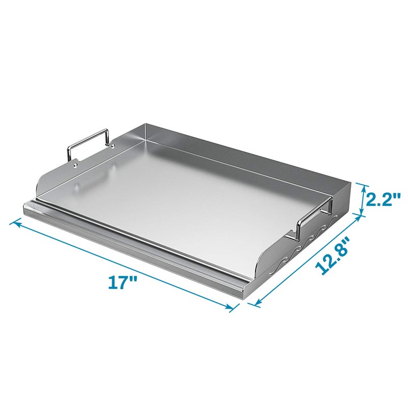Skyflame Universal Stainless Steel Griddle Flat Top Plate with Even Heating Bracing for BBQ Charcoal/Gas Grills, Camping, Tailgating, and Parties 17" x 13" - Image 2